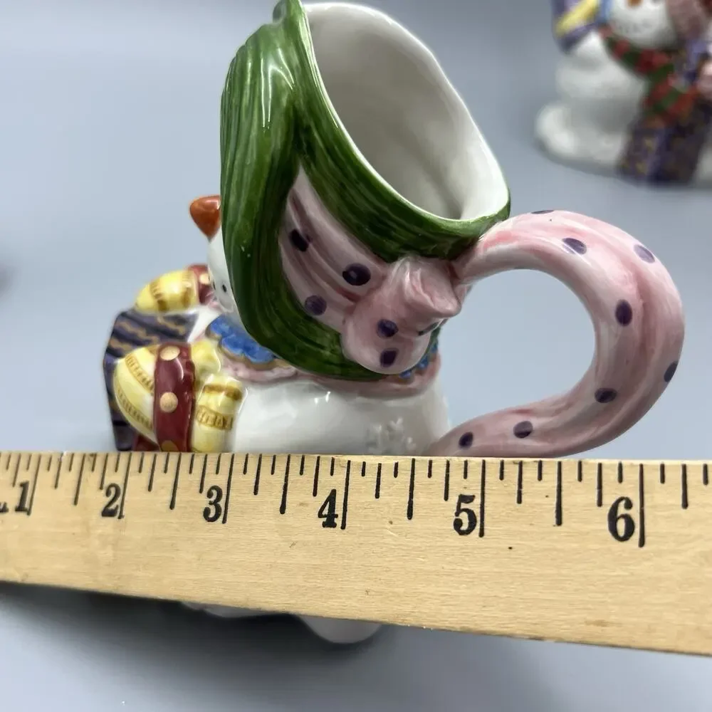 VTG Fitz & Floyd Frosty Folks Creamer Sugar‎ Spoon Set 90s Christmas Snowman